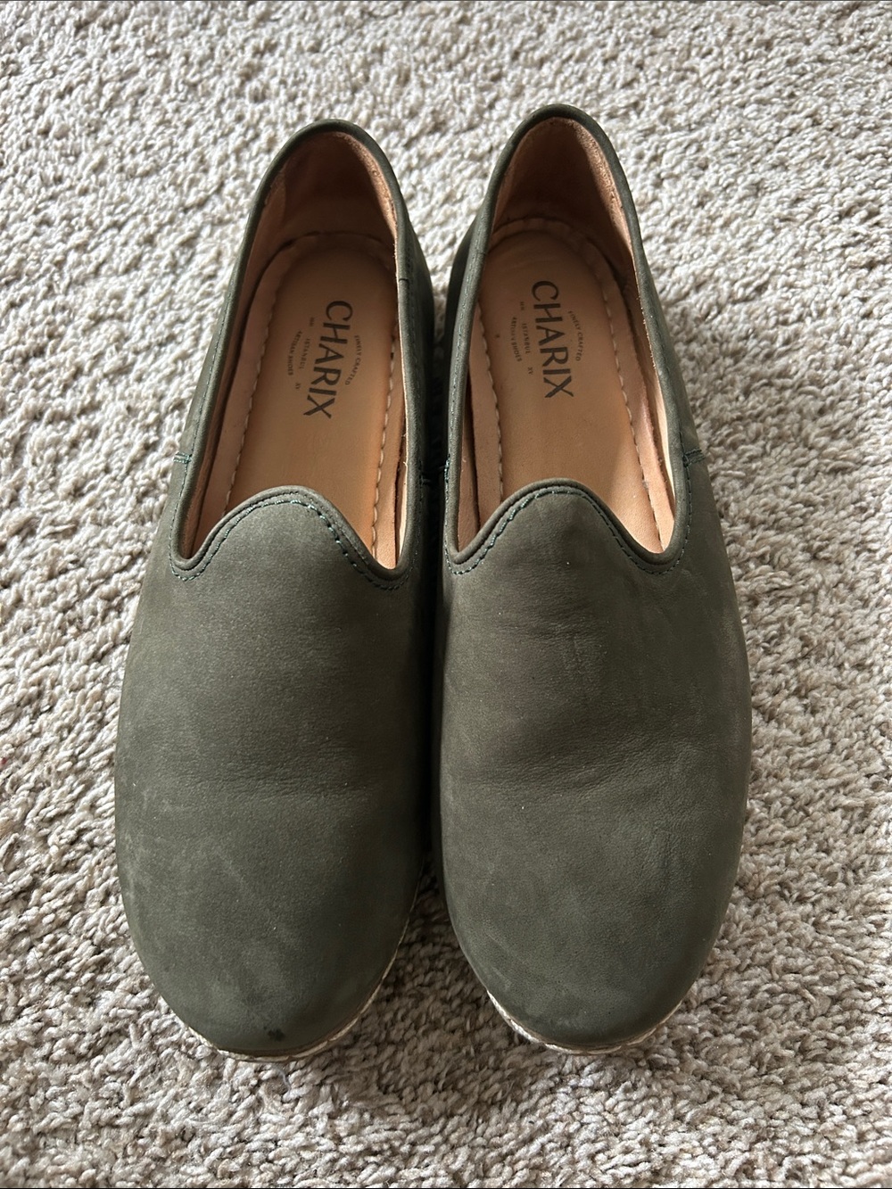 Charix Olive Green Slip-On Loafers